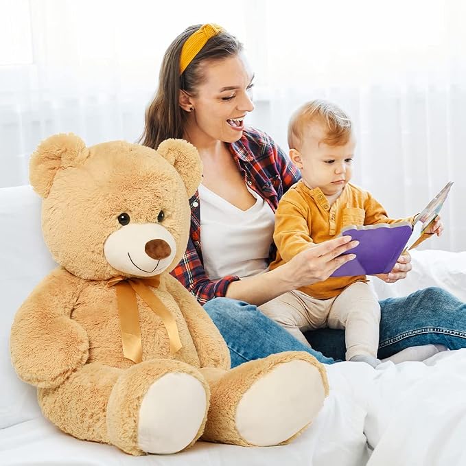 Tezituor 40 Inch Giant Teddy Bear,Large Light Brown Stuffed Animal Plush,Big Soft Cuddly Teddy Bear Plush Toy,Gift for Kids,Girls,Boys,Girlfriend,Baby Shower,Valentine’s Day,Christmas,Birthday