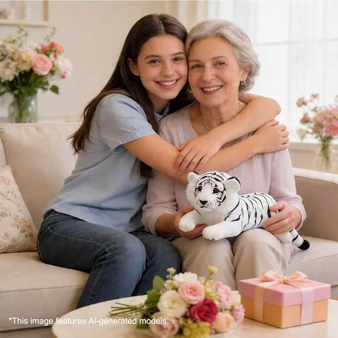 White Tiger Stuffed Animal 15" Giant Stuffed Tiger Plush Jungle Soft Plush Snow Tiger Stuffy Cute Plushie Toys Realistic Deocr Birthday Graduation Gifts for Kids Boys