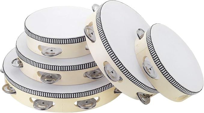 Hand Held Tambourine Drum 6 inch Bell Birch Metal Jingles Percussion Gift Musical Educational Drum Instrument for KTV Party Kids Games (6 inch)