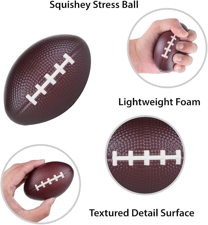 Super Z Outlet Mini Foam Sports Balls for Kids Adults Mini Baseball Football Basketball Soccer Stress Bulk Toy Game Party Decoration Relaxable (Football) - Pack of 12