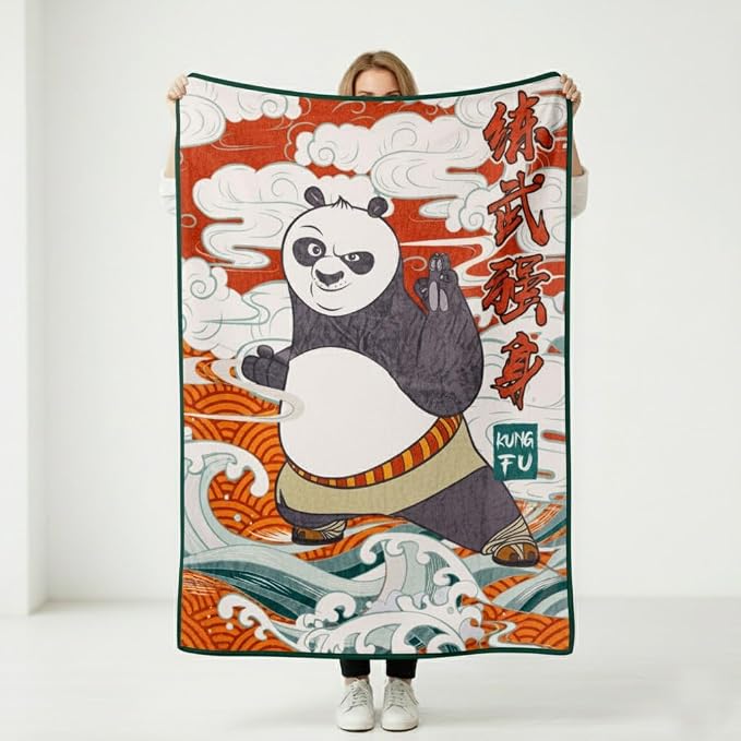 Silver Buffalo Kung Fu Panda Chinese Characters Featuring Po 45" x 60" Fleece Throw, Soft and Cozy Blanket, 180 GSM