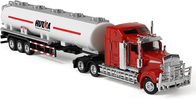Semi Truck Toy with Oil Tanker Trailer, 1/50 Scale for Kenworth W900 Diecast Model Trucks, Alloy Metal Semi Truck and Trailer Gifts for Boys Adult Model Car Collector -Redwhite