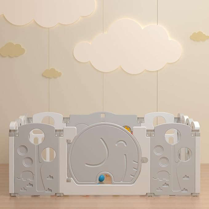 LulliSpace Baby Playpen,for Kids and Toddlers,Kids Activity Centre Safety Play Yard,Indoor&Outdoor Pattern Baby Fence with Game Panel, Safety Lock, Non-Slip Bases, Adjustable Shape,14 Panels
