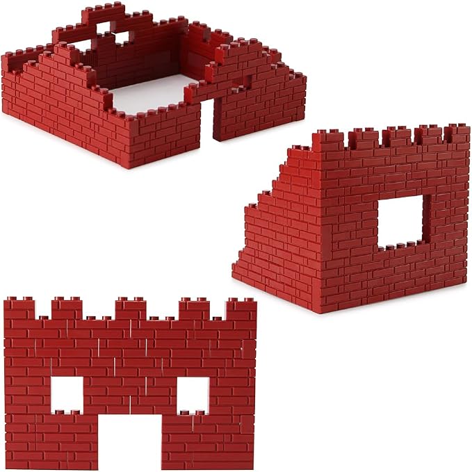 Masonry Bricks Set - Compatible with Major Brands Building Blocks, 260 Pieces Bulk 1x2 1x3 1x4 and Corner Bricks for DIY Wall House Construction Gift for Kids (Dark Red)