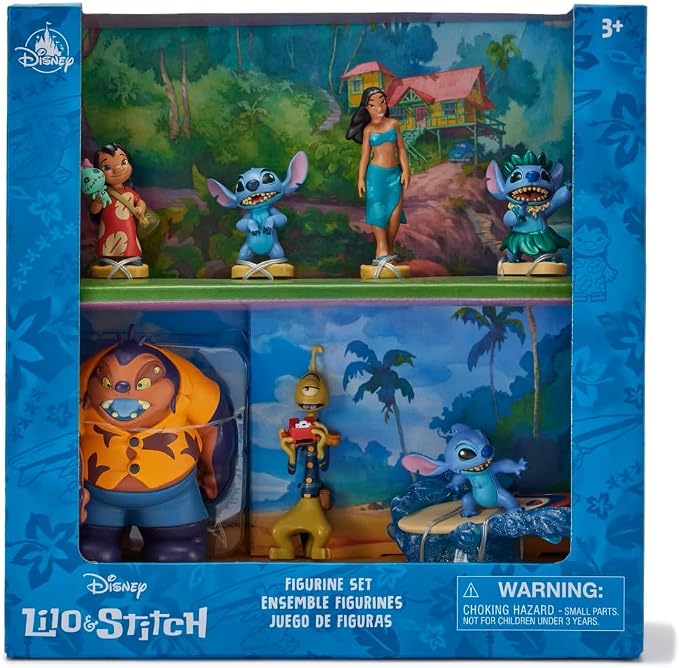 Disney Store Official Lilo & Stitch Figure Set – 7 Fully Sculpted Disney Figures Including Lilo, Stitch, Nani & More in Double-Tiered Box with Scenic Backgrounds