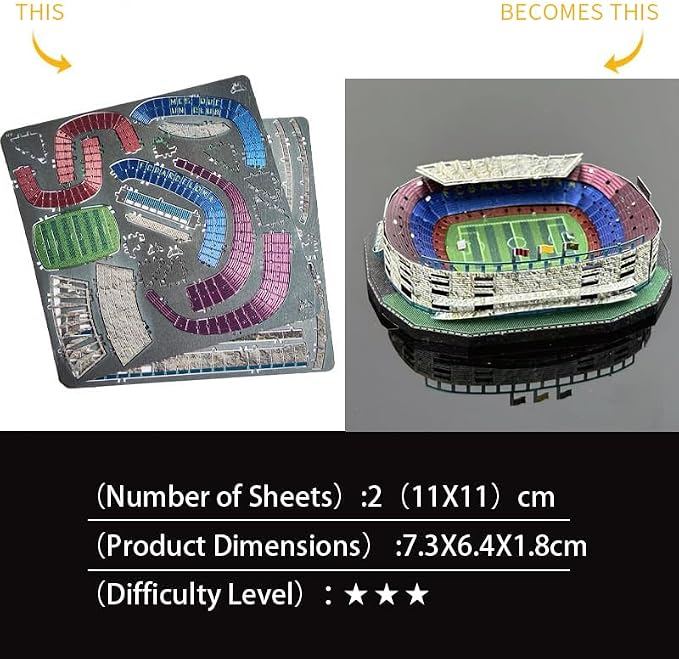 3D Puzzles for Adults, 3D Metal Stadium Model Kit, Barcelona Camp NOU Football Stadium Puzzle,DIY Assembly Puzzle, Spain Landmark Building Replica, colorfor