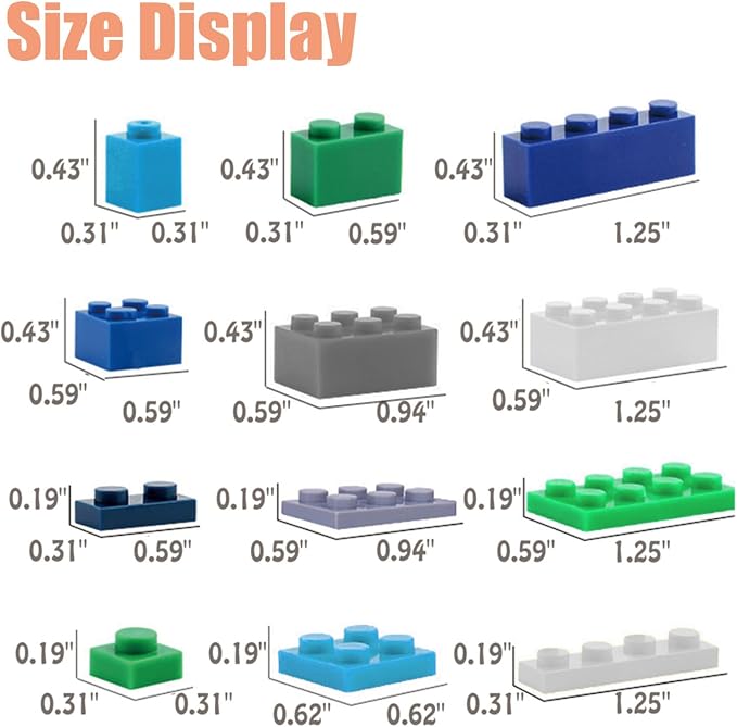 HUIZDQ 1000 Pieces Classic Building Bricks, Classic Stackable Base Plates, 3 6.3" x 6.3" Blue, Gray and Green Base Plates, Compatible with All Major Brands (Natural Colors)