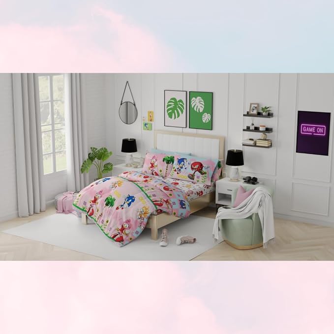 Sonic The Hedgehog Amy Rose Girls Bedding Super Soft Reversible Microfiber Comforter and Sheet Set with Sham, 7 Piece Full Size, (Official Licensed Product) By Franco Kids