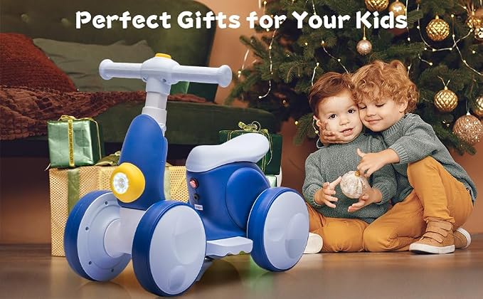 JoyRydz 6V Electric Baby Balance Bike with Bubble Machine,4 in 1 Toddler Balance Bike w/Remote Control for 1 Year Old Boys Girls Kids Bubble Bike Ride on Toys w/Powered Motor,Music,LED Lights (Blue)
