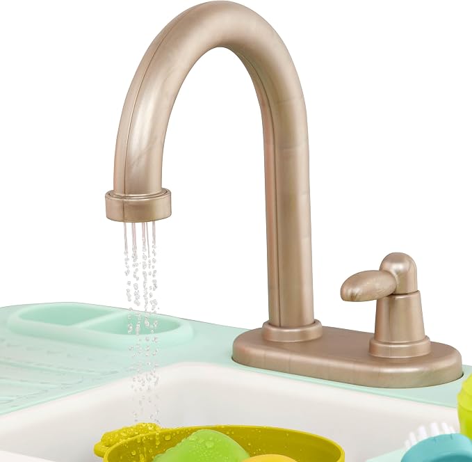 B. toys – Sink Play Set – Toy Kitchen Sink – Faucet & Running Water, Dishes, Play Food – Pretend Play Set for Kids – 3+ Years– Splash-n-Scrub Sink