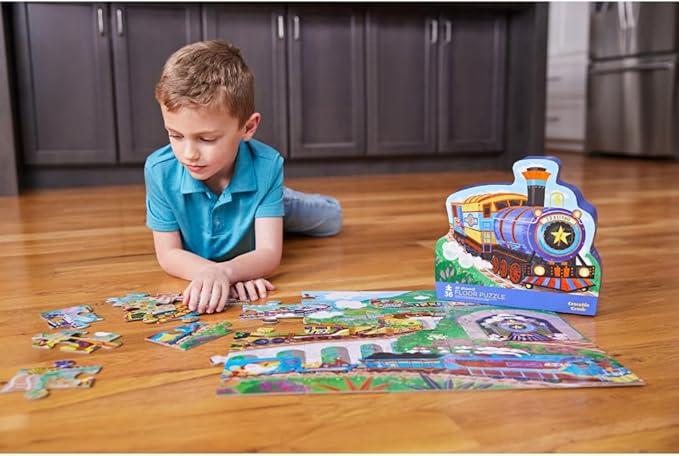 Crocodile Creek 36-Piece Jigsaw Floor Puzzle - Fun Floor Puzzles for Kids Ages 3-5 - Heavy-Duty Shaped Box for Storage - All Aboard - 24" W x 18" H Finished