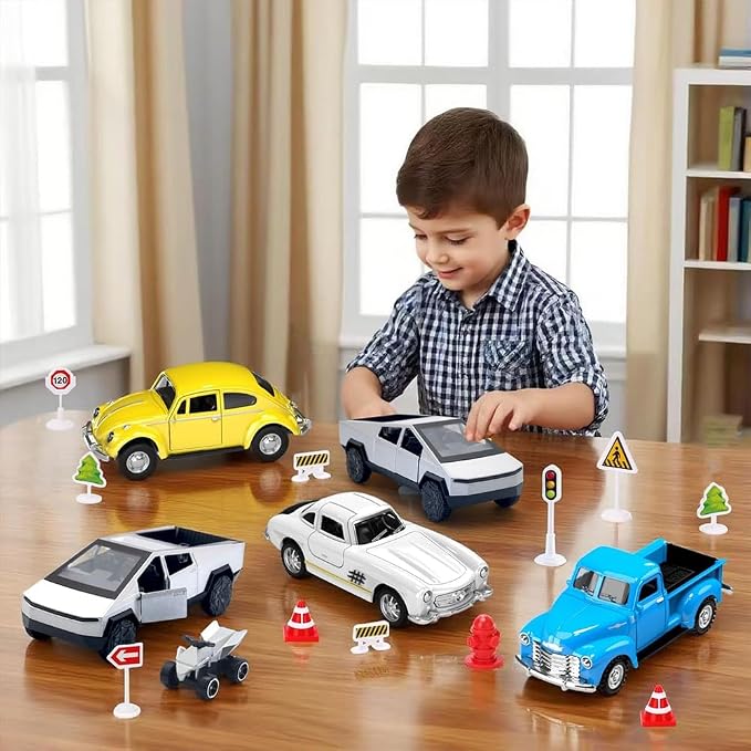 Little Blue Truck Toys for Kids Ages 2 3 4 5 6 7 8 Year Old Boys Girls, 1:32 Alloy Kids Car Toys, with Pull Back Model Cars diecast Cars Toddlers Race playsets Birthday Set