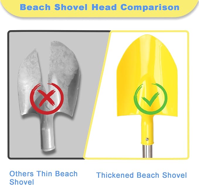 Beach Shovels Long Handle for Kids,3PC 24Inch Beach Sand Shovels Toys for Digging Heavy Duty Stainless Steels with Yellow Soft Spone Sturdy Scoop Seaside Kids Tool Lightweight Gift Set