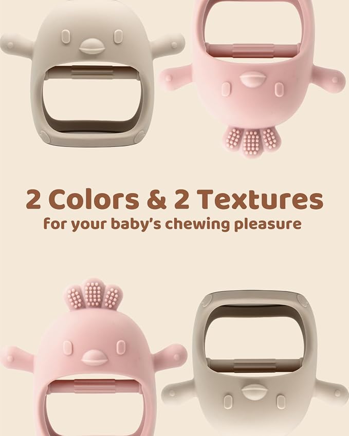 ChooKaChoo 2 Pack Baby Teething Toy Silicone Teething Mitten for Babies Over 3 Months Anti Dropping Wrist Hand Teethers Baby Chew Toys for Sucking Needs, BPA Free