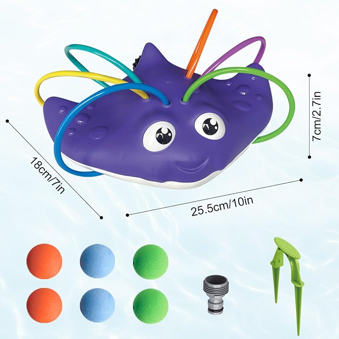 Kids Water Sprinkler Toy, Manta Ray Outdoor Splash Sprinkler with Wiggling Water Tentacles, Fun Backyard Summer Water Toy for Toddlers, Boys and Girls, Easy Garden Hose Connection