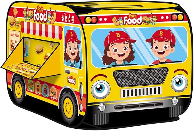 Pop Up Play Tent for Kids, Foldable Playhouse for Aged 3-5 Years Old Boys and Girls, Fast Food Truck, Hamburger Hot Dog Cart Indoor Outdoor Toy Tents for 4 5 6 3+ Kids Toddlers