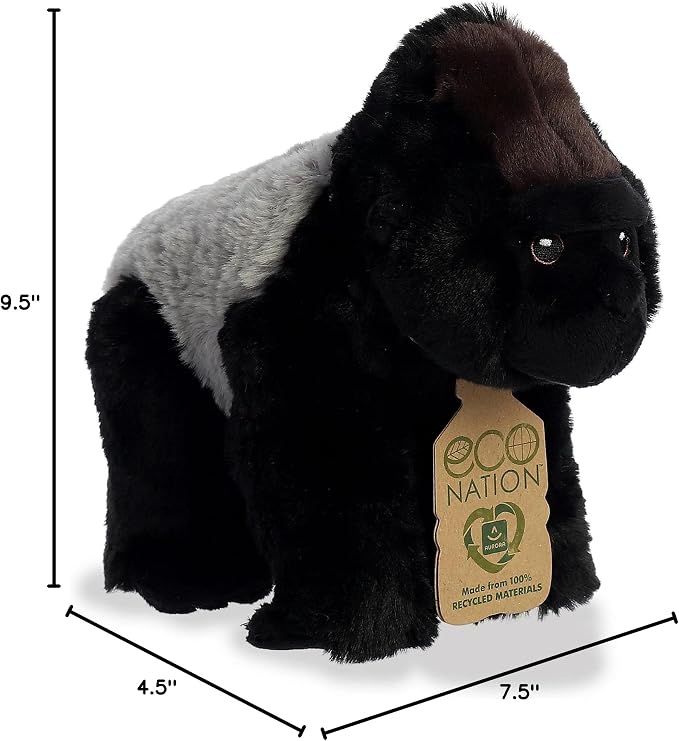 Aurora® Responsibly Made Eco Nation™ Silverback Gorilla Stuffed Animal - Ideal for Playtime Adventures - Perfect for Birthdays or Just Because - Black 9.5 Inches