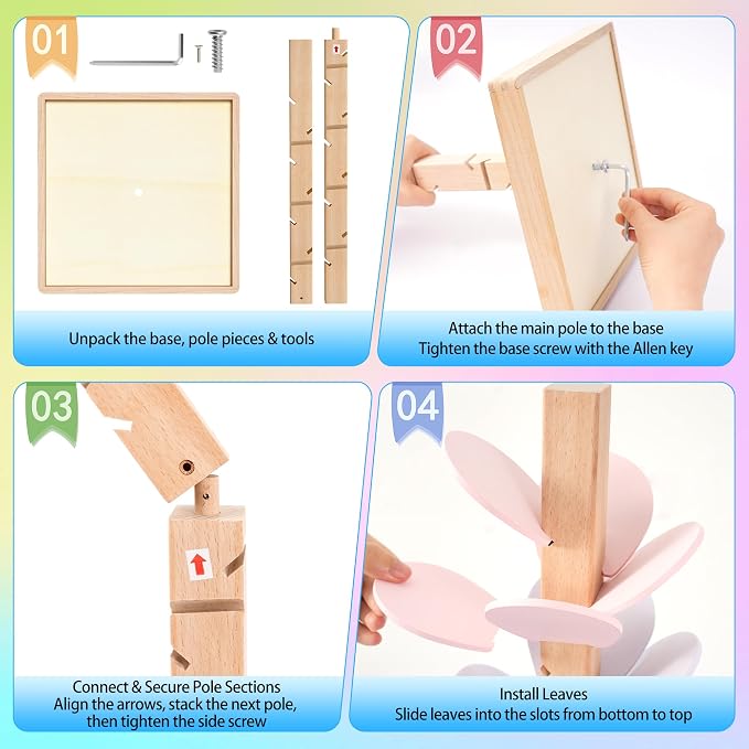 Wooden Marble Run Music Tree, Montessori Rainbow Singing Tree with 12 Extra-Large 3cm Balls, Color Sorting STEM Learning Toy, Wooden Ball Run Game Gift for Kids Ages 3+