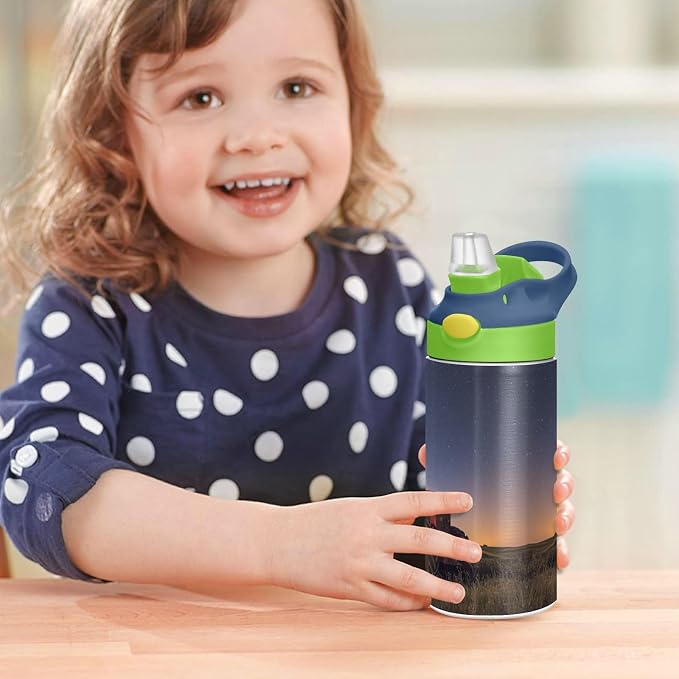 Boccsty Red Tractor Milkyway Galaxy Kids Water Bottle with Straw Lid Insulated Stainless Steel Reusable Tumbler for Boys Girls Toddlers 12 oz Green