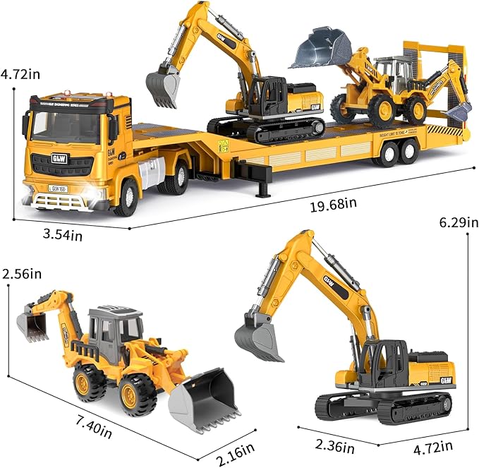 Construction Carrier Trucks Toy Set – Alloy Inertia Driving 1:40 & 1:55 Simulation Model Vehicles Toys, Including Excavator, Double Arm Excavator – Gifts for Ages 3-8, Boys and Girls
