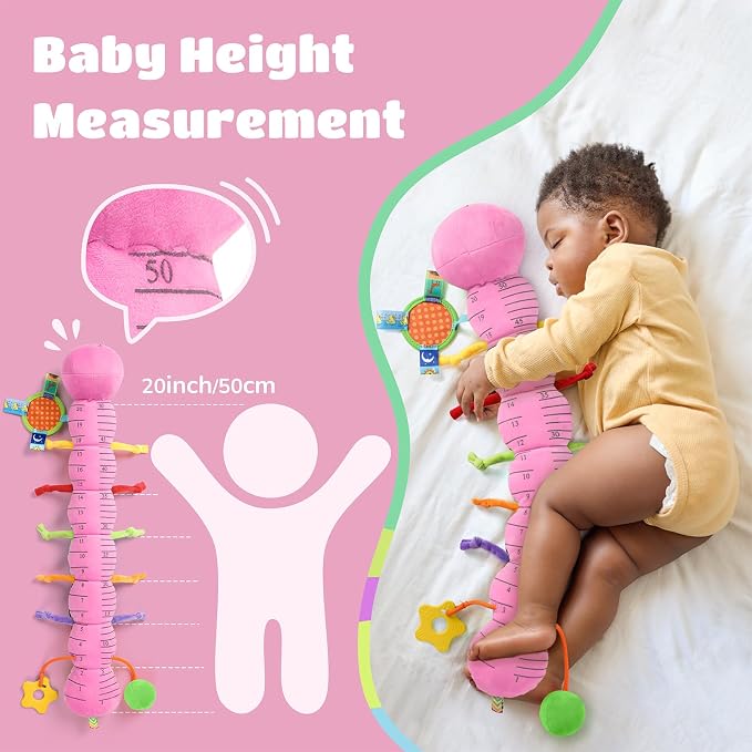 AWOTOY Baby Sensory Toys Music Caterpillar Plush Infant Toys 0 6 12 Months | Stuffed Animals Tummy Time Teething Toys with Mirror Pull String Rattle Baby Toys for Newborn Boy Girl Shower Birthday Gifts