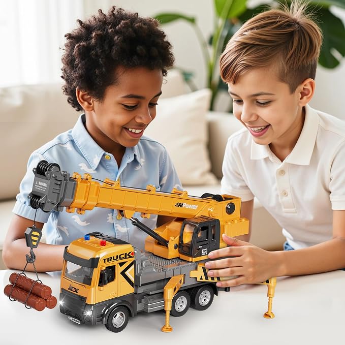 Kids Toys for 3 4 5 6 7 Years Old Boys, Die-cast Construction Toys Set w/Lights & Sounds, 29IN Crane Arm Alloy Engineering Construction Vehicles Truck Toys, Classics Crane Truck Model