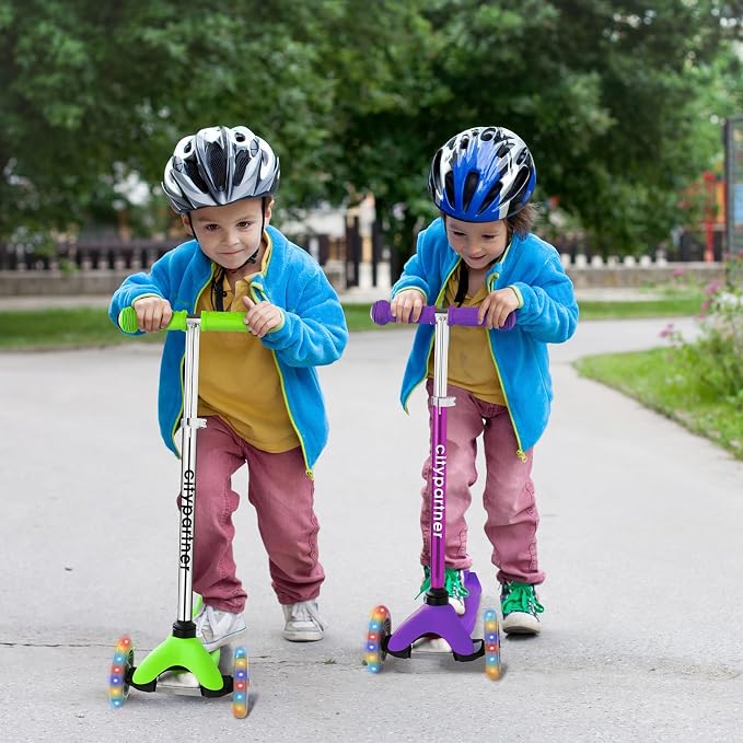 Kids Scooter, Children and Toddler 3 Wheel Kick Scooter for Boys & Girls Ages 2-5, LED Lighted Wheels and 3 Adjustable Height Handlebars, Lean-to-Steer
