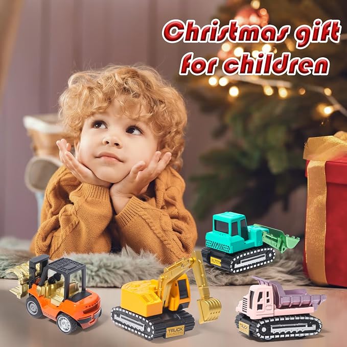 Oriate Diecast Construction Trucks Toys for Boys Girls Age 3 4 5 6 Years Old, Pull Back Cars Set for Engineering Kids, Travel Mini Metal Toy Truck Excavator, Christmas Birthday Class Kids Gifts