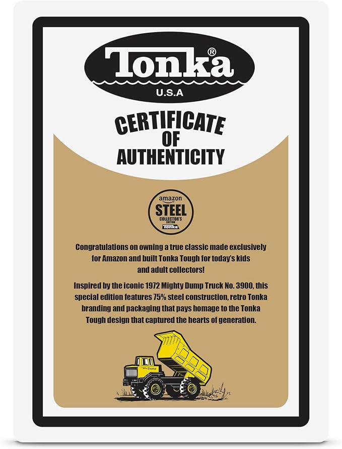Tonka Retro Collector's Edition - Made with 2X More Steel, Kids Construction Toy, Metal Truck, Toy Truck for Boys and Girls, Kids, Toddlers, Ages 3+, Mighty Dump Truck - Amazon Exclusive