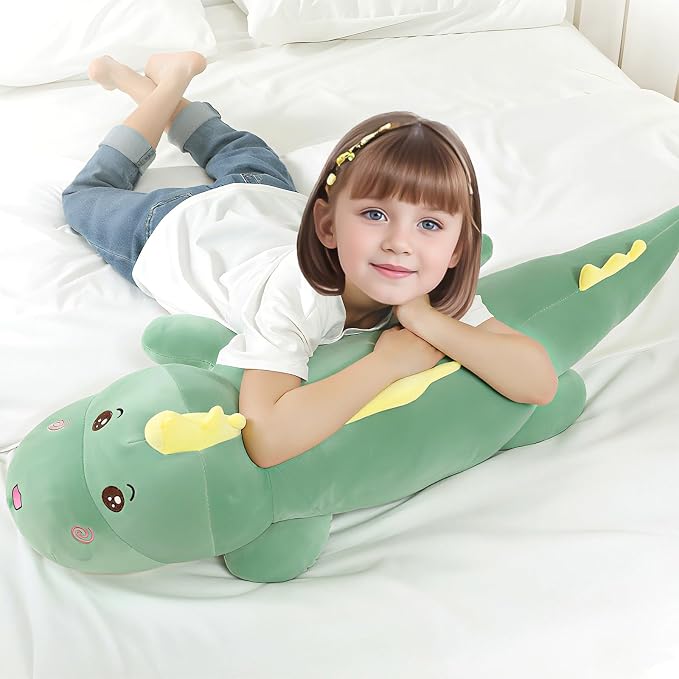 Tianmihou 32 Inch Giant Dinosaur Plush Body Pillow, Cute Long Dinosaur Stuffed Animal, Large Soft Big Dinosaur Plushies Toy, Gifts for Kids Boys Girls Teens Birthday