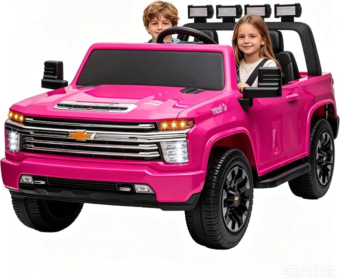 24V Ride on Toys for Kids, Chevrolet Silverado 2 Seater Ride on Car for Kids Remote Control Kids Electric Cars Kids Driving Car with Bluetooth, Power of Wheel Car for Kids Truck for All Types of Road