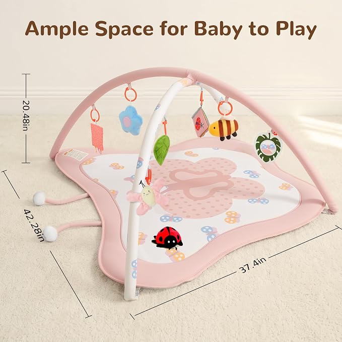 Pamo Babe Baby Play Gym & Activity Mat, Tummy Time Mat with 8 Montessori Toys, Non-slip Foldable Baby Playmat for Stage-Based Development, Machine Washable Baby Gym Play Mat for Newborn Essential Gift