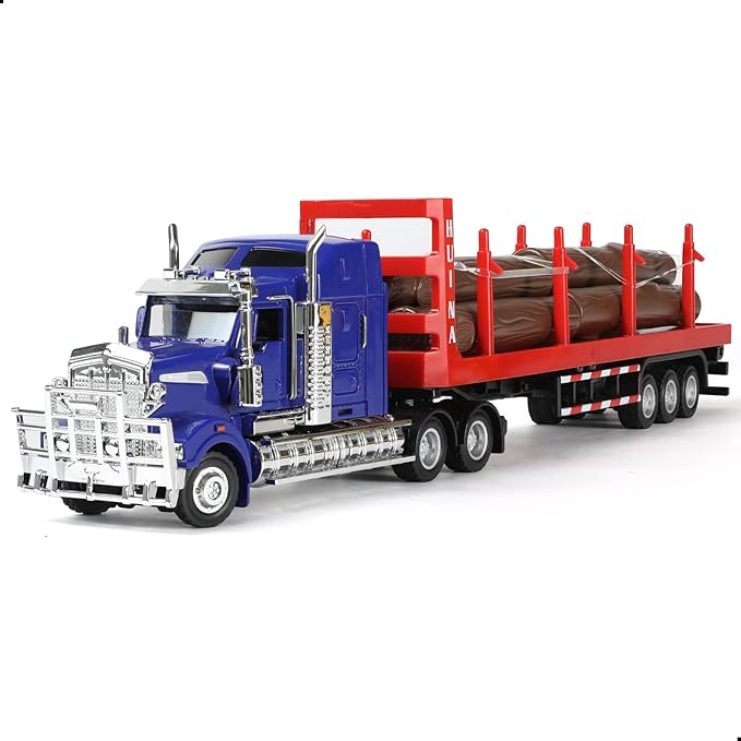 Logging Semi Truck and Trailer Toy, Large 1/50 for Kenworth W900 Diecast Metal Truck Tractor Trailer Transport Series Lumber Gifts for Boys Adult Model Car Collector
