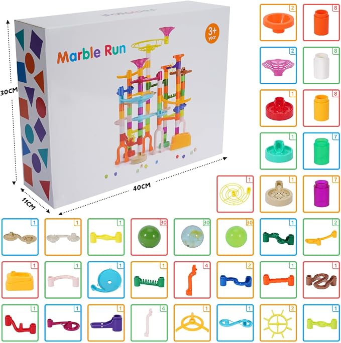 ifollower 166 pcs Marble Run Kit, Upgraded Marbles Kit for Kids STEM Toys with Glow Marbles, Beginner Marble Race Track Set with Colorful Birthday for Kids Boys Girls