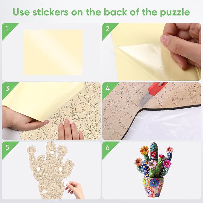 Mys Aurora Puzzles for Adults Cactus Flower Wooden Puzzles, 500 Pieces Unique Shaped Jigsaw Puzzles, Birthday for Family Adults, Fun Challenge Game 16.7'' x 23.4''