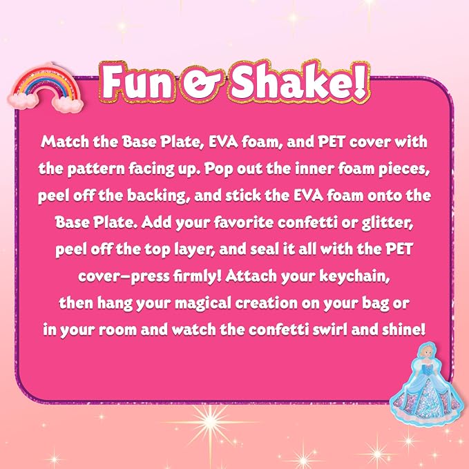 BoxNoble Shake-its Glitter Craft Kits, DIY Art Kit for Kids - Fun Shake Art Supplies, Creative Arts and Crafts Activity Gifts for Girls & Boys Ages 4 5 6 7 8 9 (Unicorns & Princesses)