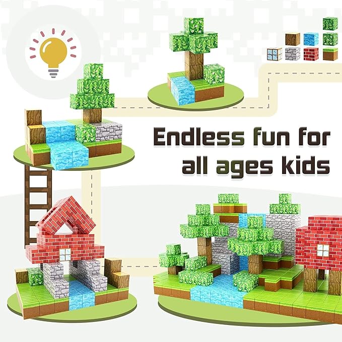 100PCS Large Magnetic Blocks 1 inch Magnets Building Craft, STEM Sensory Toys for Boys Girls 3+, STEM Educational Construction Toys for Kids 3-5 5-7 6-8, Classroom Learning Building Mine Magnet World