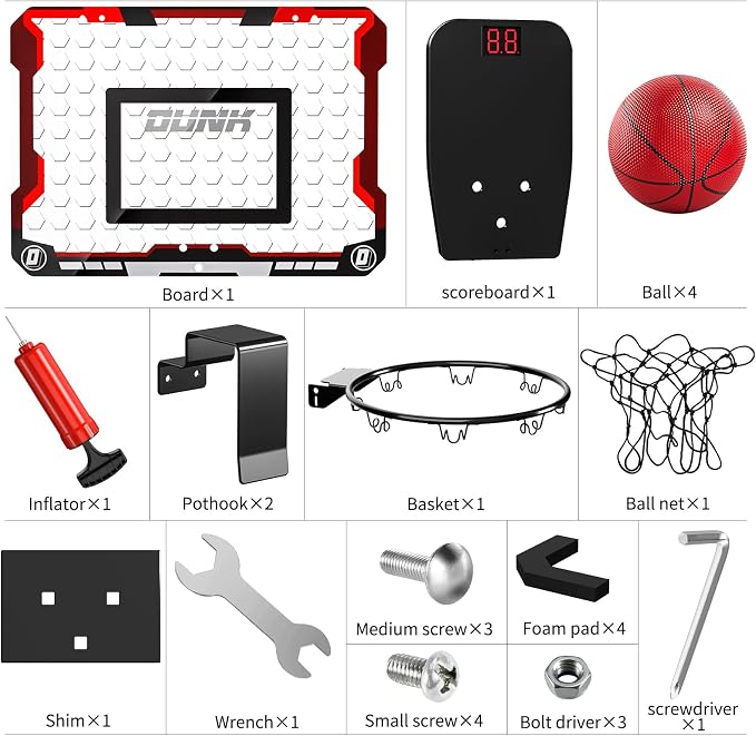 TEMI Indoor Basketball Hoop for Kids, Door Room Basketball Hoop,Mini Basketball Hoop with 4 Balls, Basketball Toys for 3 4 5 6 7 8 9 10 11 12 Year Old Boys