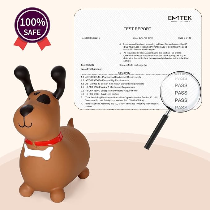 INPANY Bouncy Brown Dog Horse Hopper for Toddlers - Bouncing Horse Hopper, Ride on Animal Toys for Girls Boys, Inflatable Riding Gifts- (Include Pump)