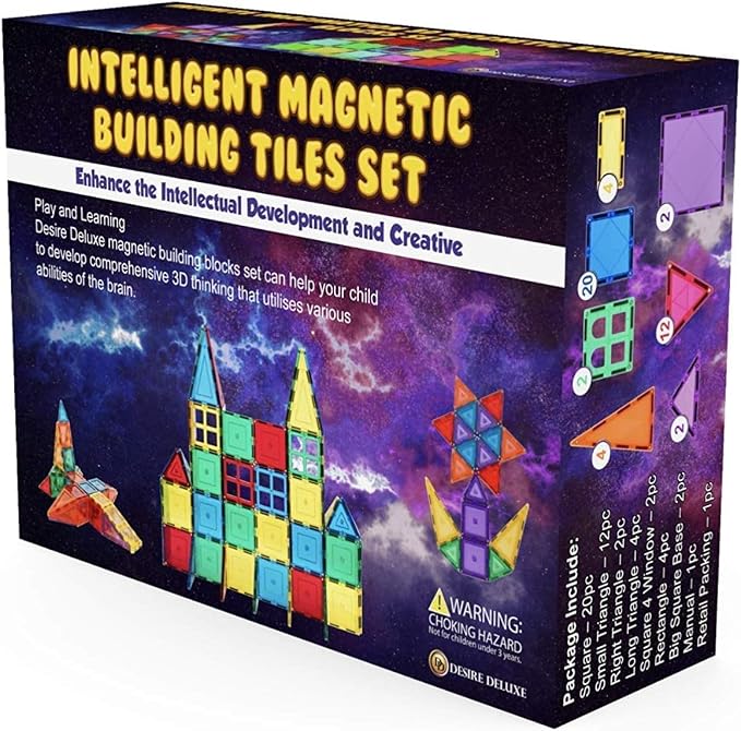 Magnetic Tiles Building Blocks Toy - STEM Educational Magnetic Blocks for Kids, Creativity Preschool Learning Sensory Montessori Toddler Magnetic Toys for Boys & Girls 3+ Years Old - 47PC