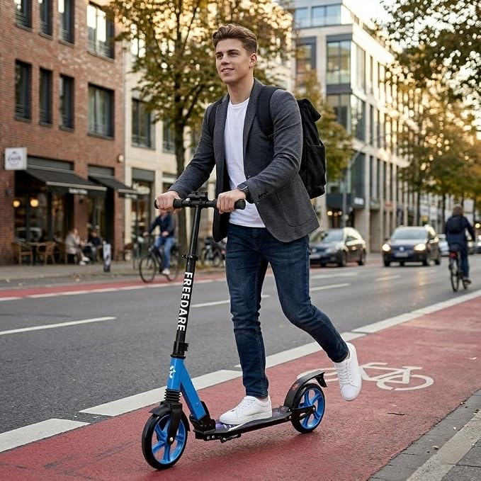 FREEDARE Kick Scooter for Kids & Adults Ages 8+, Foldable Teen Scooter with 2 Big 8-inch Wheels and 4-Level Adjustable Handlebar, Max Load 220 LBS