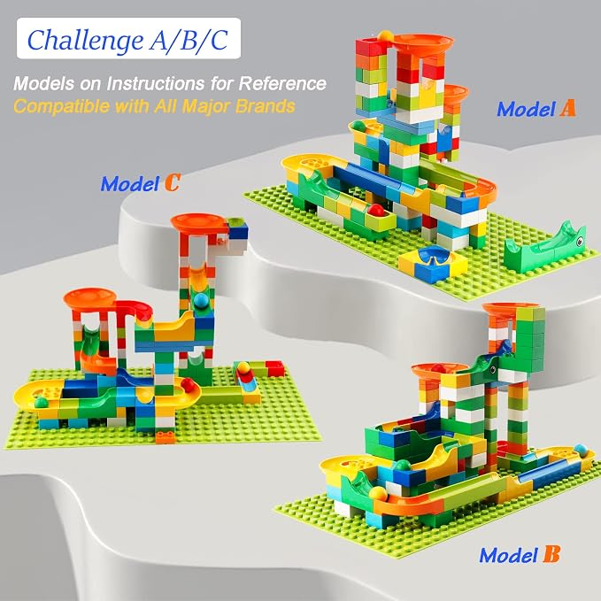 Klobroz Marble Run Building Blocks, 145 PCS Classic Big Blocks STEM Toy Bricks Set Kids Race Track Compatible with All Major Brands Bulk Bricks Set for Boys Girls Toddler Age 3,4,5,6,7,8+