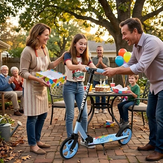 FREEDARE Kick Scooter for Kids & Adults Ages 8+, Foldable Teen Scooter with 2 Big 8-inch Wheels and 4-Level Adjustable Handlebar, Max Load 220 LBS