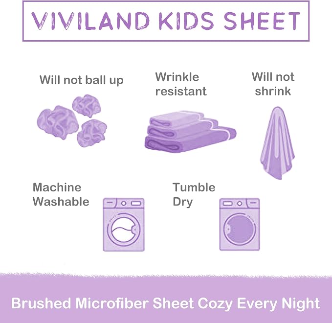 Viviland 4 Pieces Girls Purple Full Sheet Set - Soft Microfiber Fitted Flat Sheets & Pillowcases - Colorful Hearts Printed Bedding Sets - for Kids & Toddlers