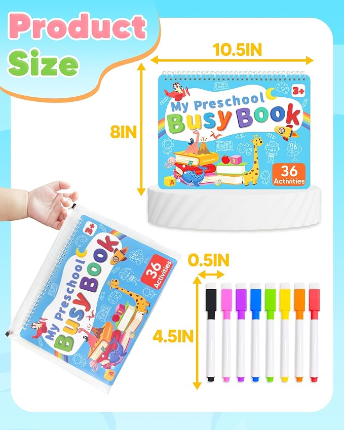 Toddler Busy Book Preschool Learning Activities, Montessori Educational Toys for 3 4 Year Old Boy Girl Gifts, Tracing Coloring Activity Books for Kids Ages 3-5, Autism Sensory Travel Toys for Toddlers