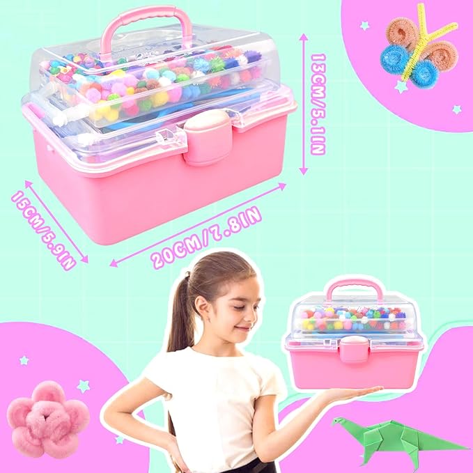 3000Pcs Arts and Crafts Supplies for Kids Craft Kits with Pipe Cleaners Crafting Supply All in 3 Layered Craft Box DIY Crafts for Kids Ages 4-8 8-12 Homeschool Supplies Toys Gifts for Girls & Boys