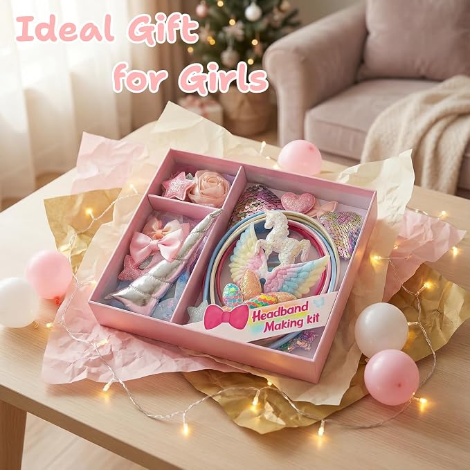 kyrathia DIY Headband Making Kit, Hair Accessories for Girls, Arts and Crafts for Kids Ages 6-8, Make Your Own Unicorn Headband Kit,Birthday Gifts for 5 6 7 8-12 Year Old Girl