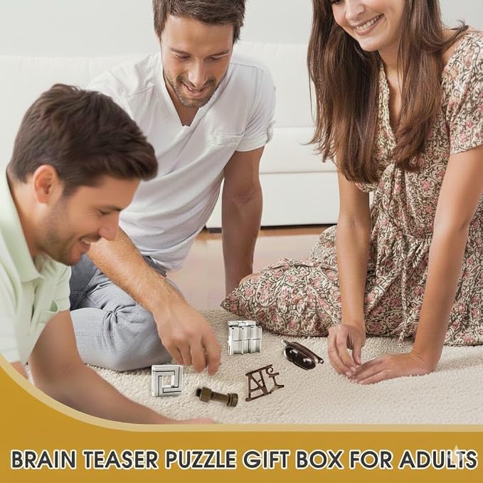 8PCS Brain Teaser Puzzles for Adults, Mind Puzzle Ancient Wooden and Metal Puzzles 3D Unlock Interlock IQ Puzzle Box Game for Adults