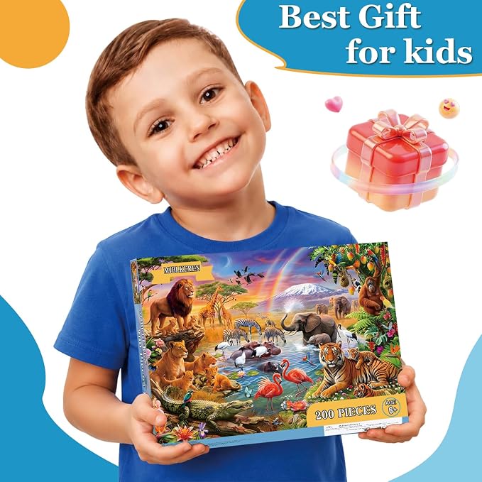 Puzzles for Kids Ages 6-8 8-10 Year Old - Animal World, 200 Pieces Jigsaw Puzzles for Kids, Learning Educational Toys for Boys and Girls