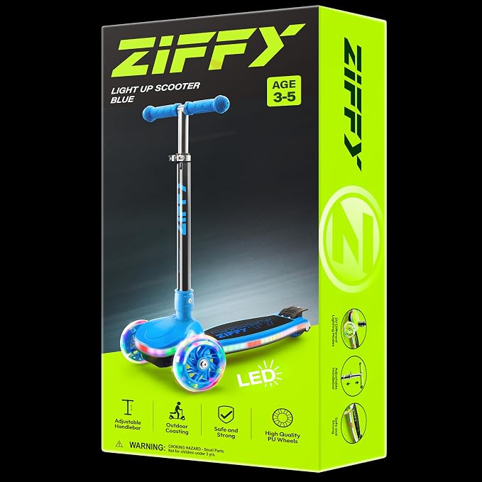 JOVA ZIFFY Light-Up Toddler Scooters for Kids 3-8, 3 Wheel Kids Scooter for Boy Girl 110lbs, 20 Dynamic LED Lights, 4 Adjustable Height Ride-on Kick Scooter, Lean-to-Steer Anti-Slip Wide Deck